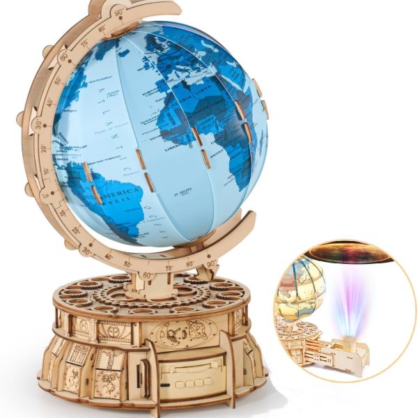 3D Wooden Puzzles for Adults Illuminated Globe with Stand 188pcs 3D Puzzles Model Kit Built-in LED Music Box Stem Toys Gifts for Adults/Teens